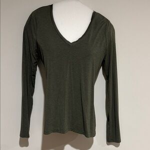 White House Black Market Olive Long Sleeve V-Neck Top